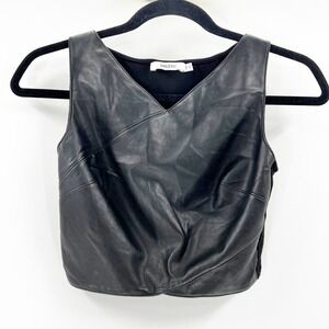 Bailey44 Womens Black Faux Leather Mixed Media V-Neck Crop Top XS Made in USA